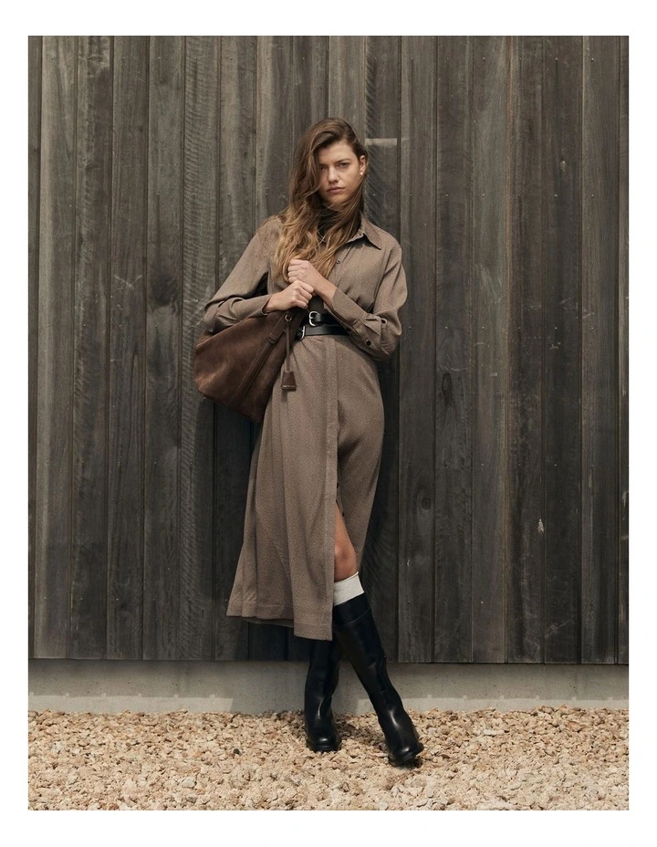 Print Shirt Dress in Herringbone image 2