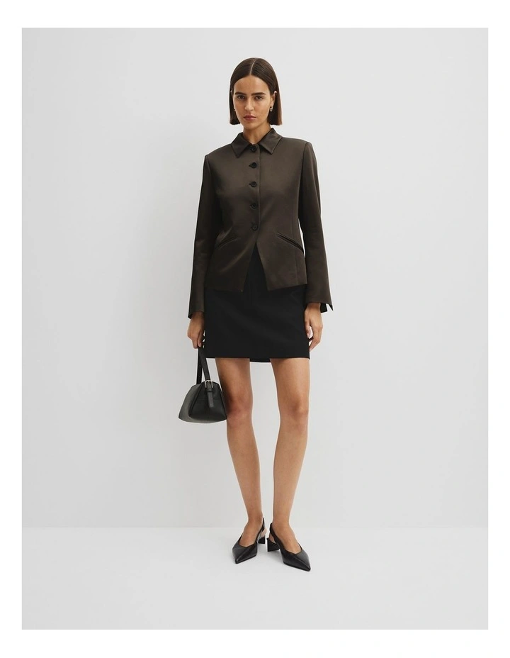 Satin Collar Jacket in Cocoa Bean image 1