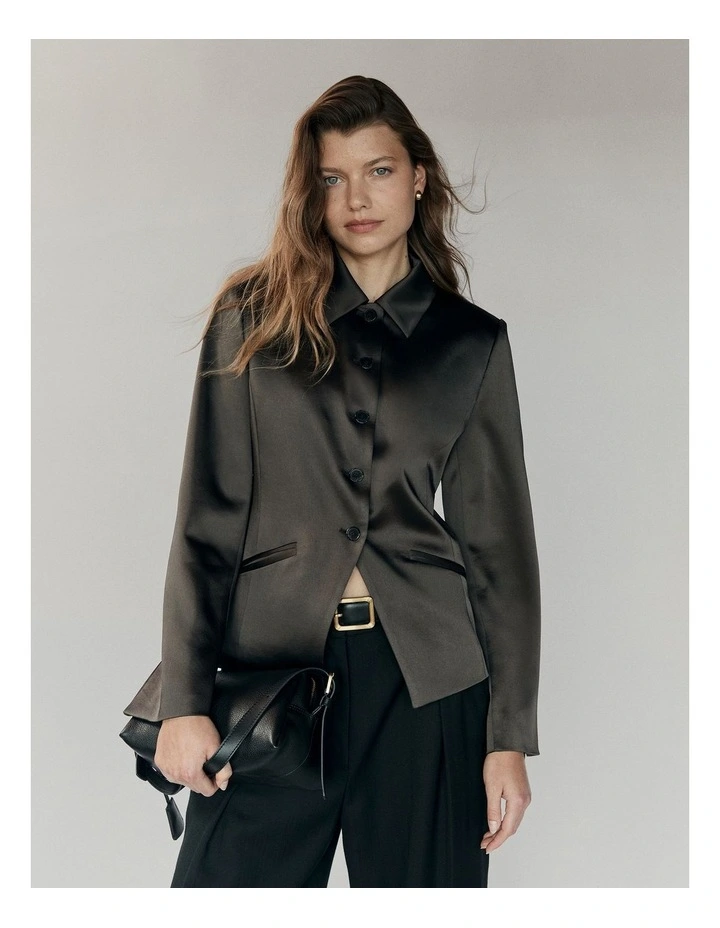 Satin Collar Jacket in Cocoa Bean image 2