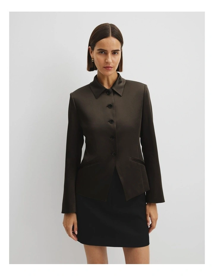 Satin Collar Jacket in Cocoa Bean image 3