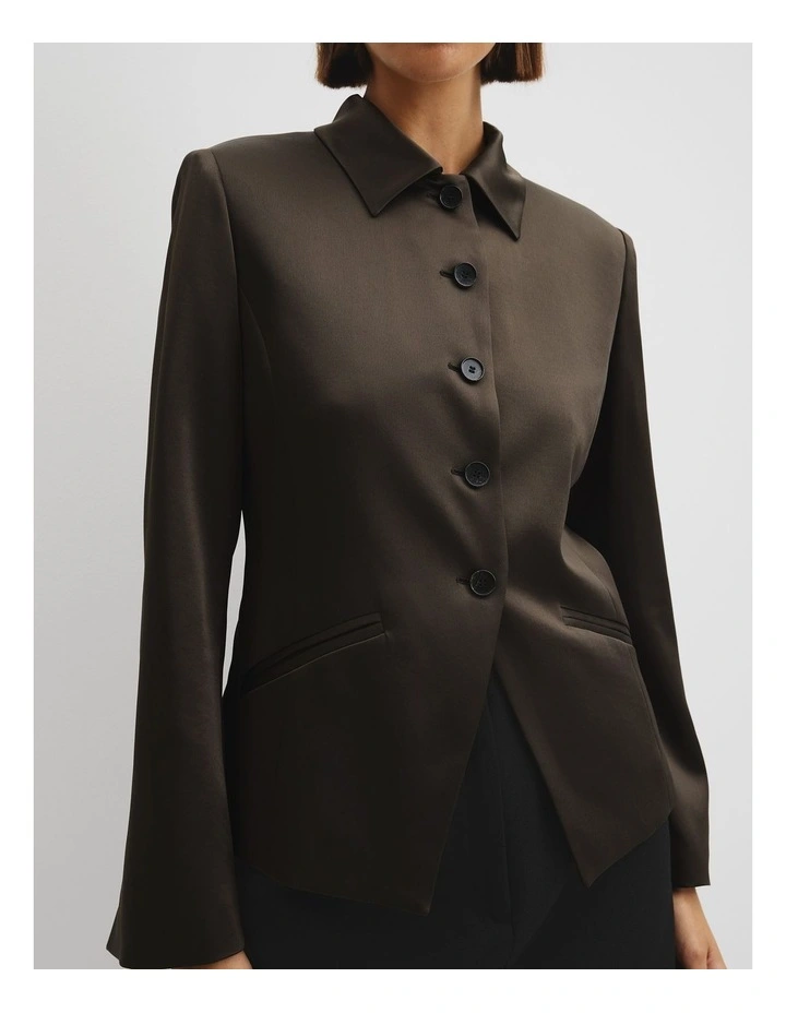 Satin Collar Jacket in Cocoa Bean image 4