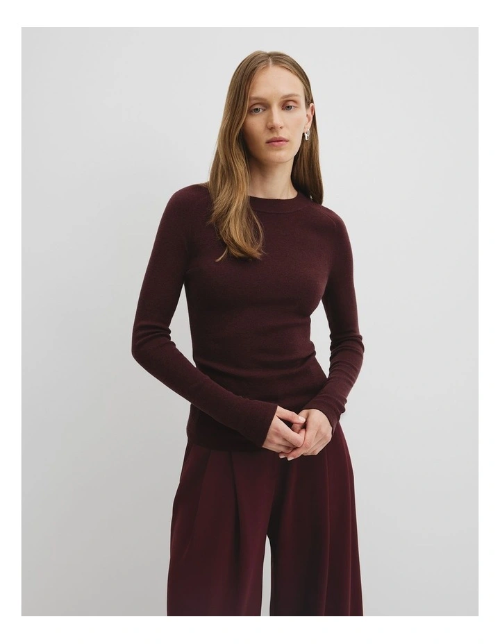 Australian Merino Wool Silk Long Sleeve Knit in Plum image 1