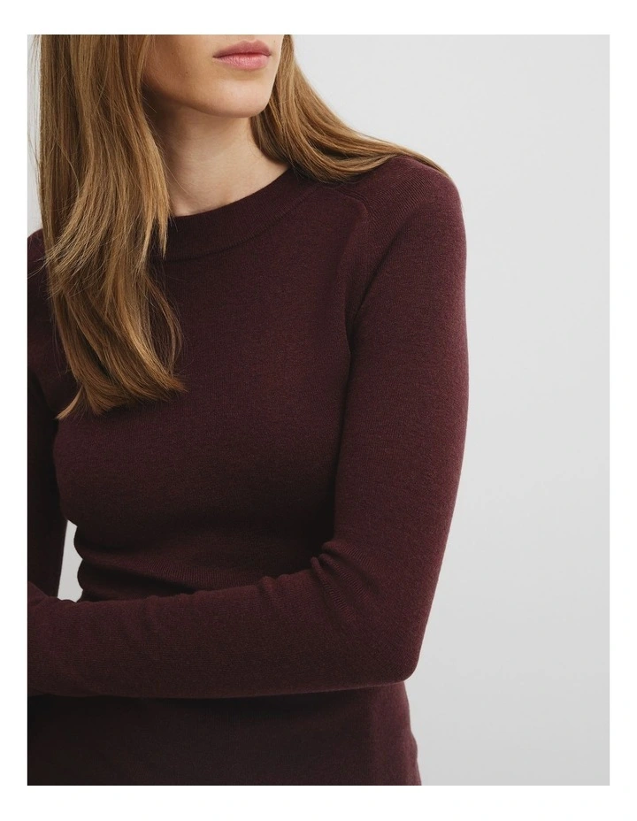 Australian Merino Wool Silk Long Sleeve Knit in Plum image 2