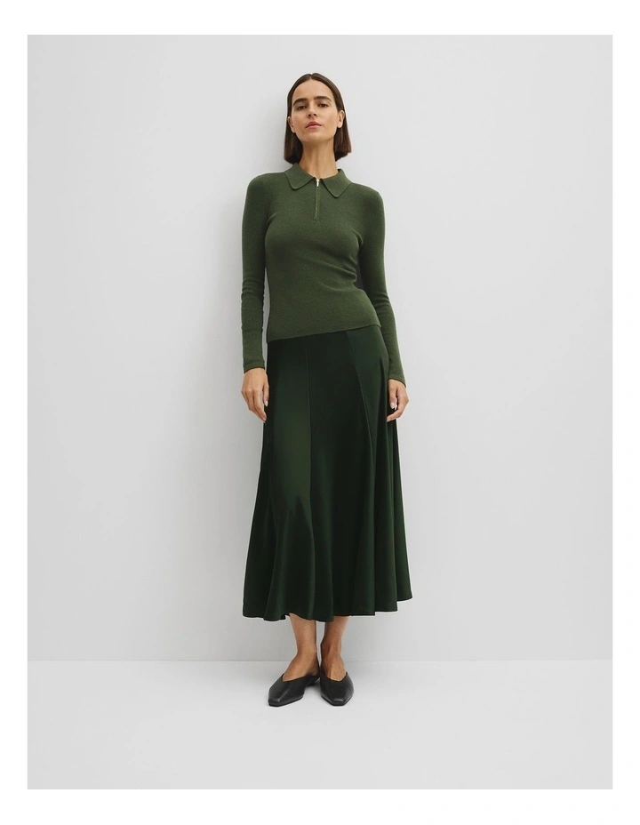 Wool Silk Collared Knit in Moss Green image 2