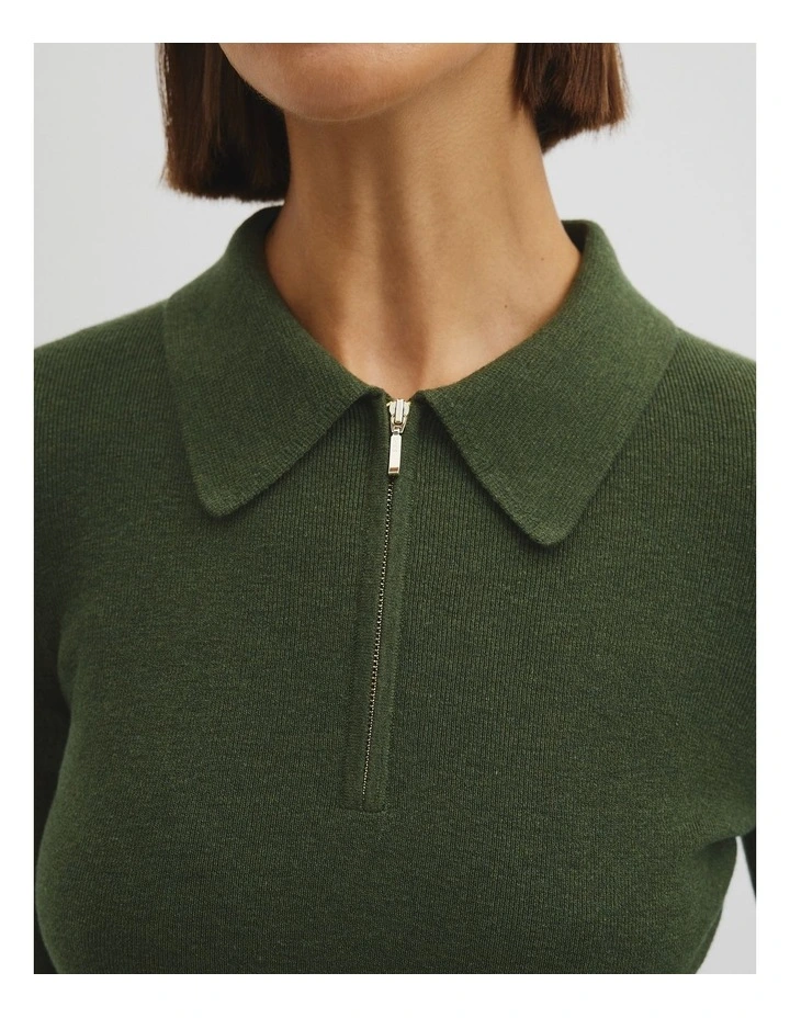 Wool Silk Collared Knit in Moss Green image 3