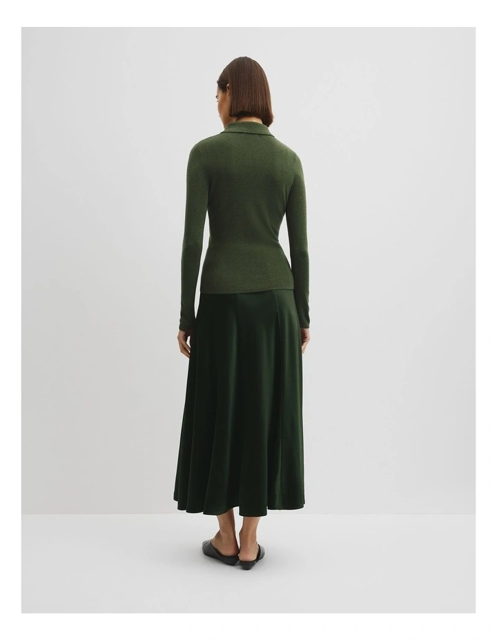 Wool Silk Collared Knit in Moss Green image 4