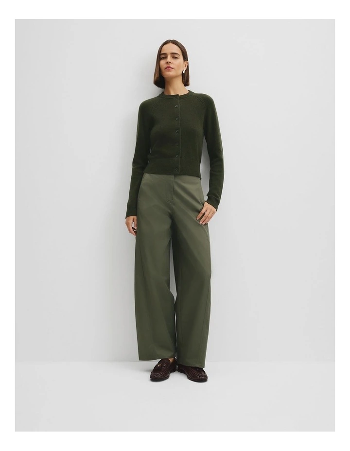 Cotton Cashmere Crew Neck Cardigan in Moss Green image 1