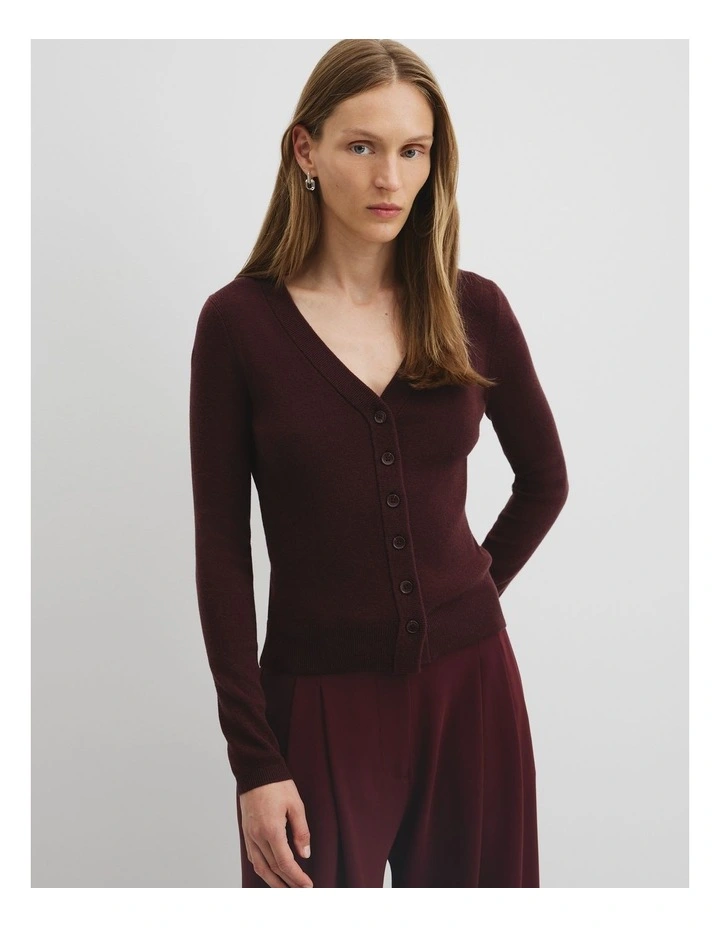 Wool Silk Cardigan in Plum image 2