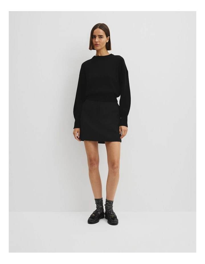 Organically Grown Cotton Blend Crop Crew Neck Knit in Black image 1