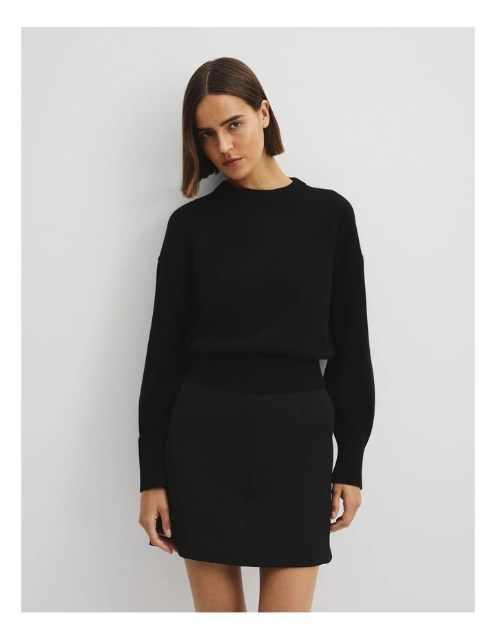 Organically Grown Cotton Blend Crop Crew Neck Knit in Black image 2