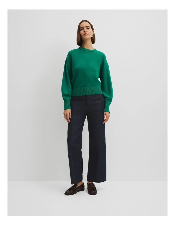 Organically Grown Cotton Blend Crop Crew Neck Knit in Emerald image 2