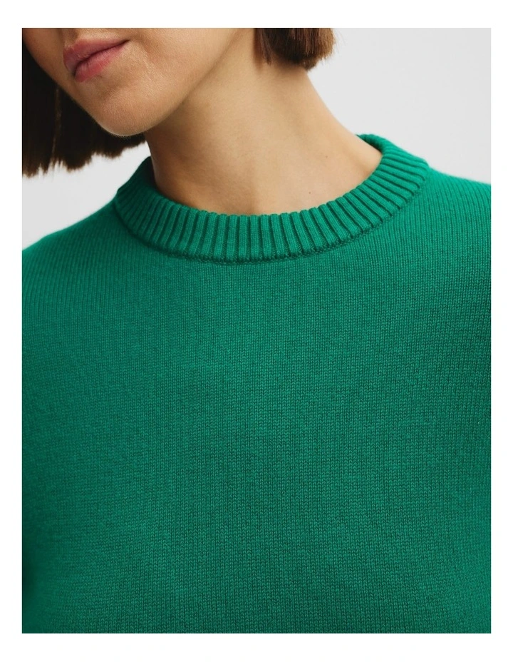 Organically Grown Cotton Blend Crop Crew Neck Knit in Emerald image 3