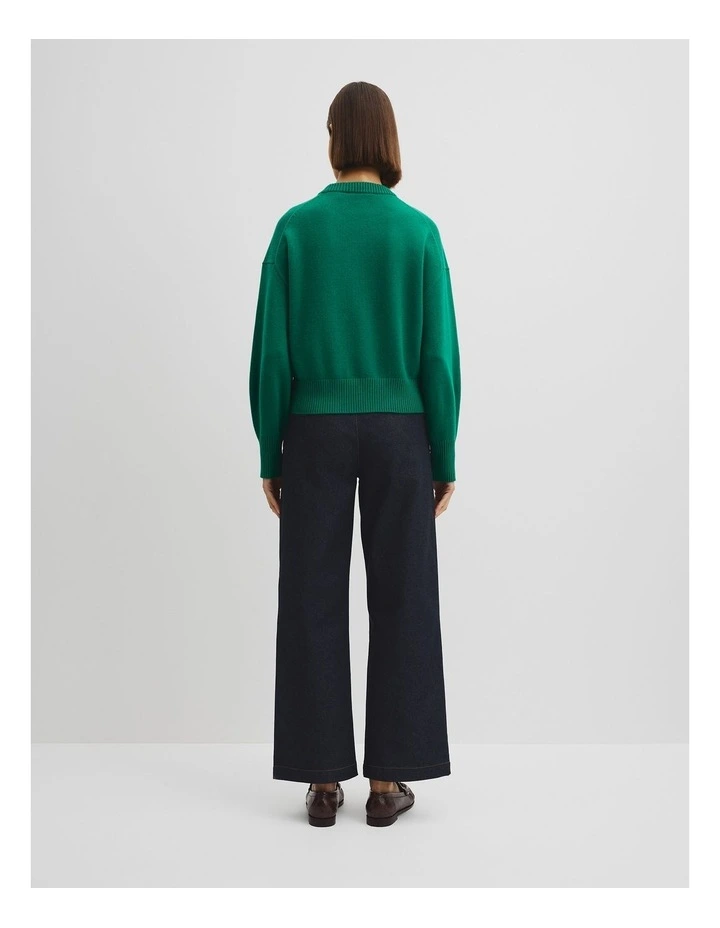 Organically Grown Cotton Blend Crop Crew Neck Knit in Emerald image 4