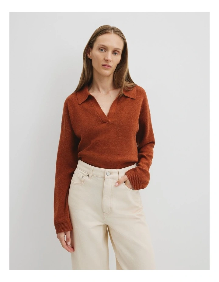 Cotton Linen Long Sleeve Knit in Redwood image 1