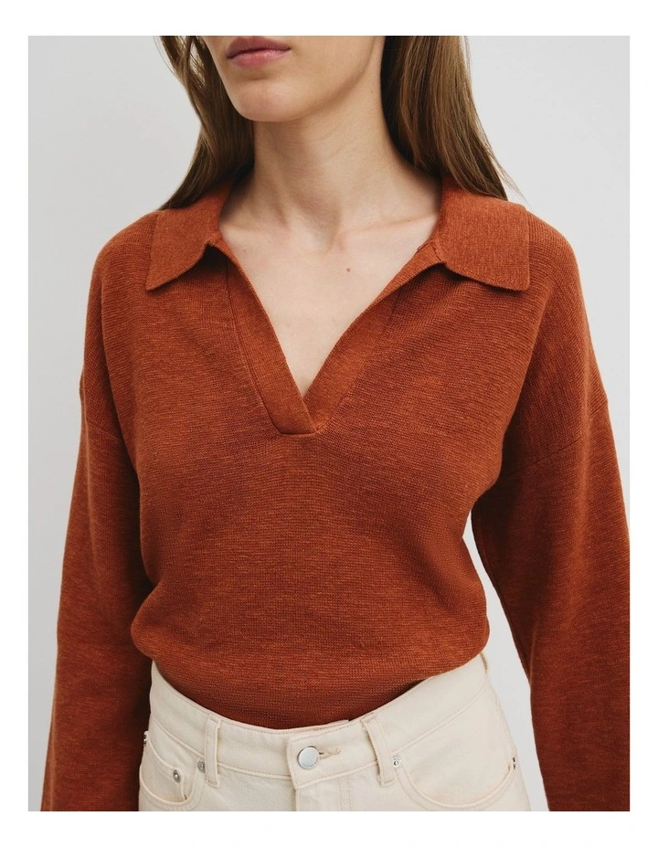 Cotton Linen Long Sleeve Knit in Redwood image 2