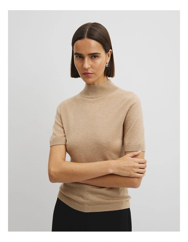 Short Sleeve Wool Silk Knit in Stone Taupe image 1