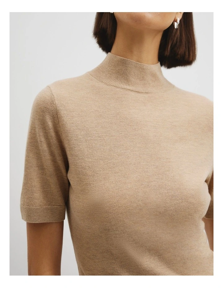 Short Sleeve Wool Silk Knit in Stone Taupe image 3