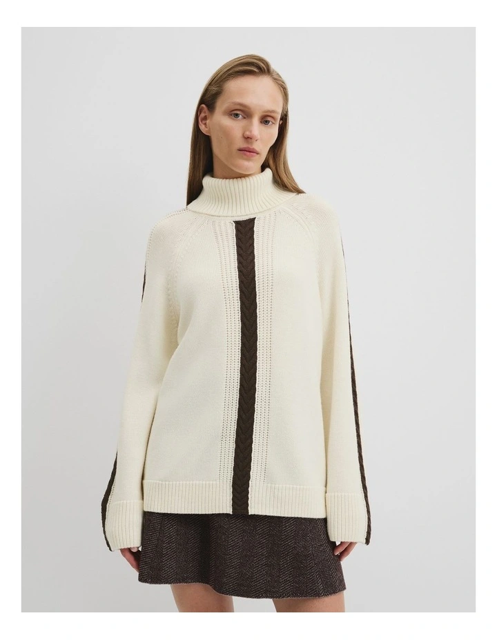 Australian Merino Wool Stitch Detail Funnel Knit in Antique White image 1