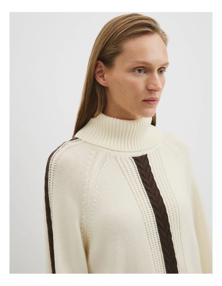 Australian Merino Wool Stitch Detail Funnel Knit in Antique White image 2