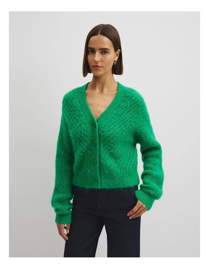 Fluffy Knit Cardigan in Jewel Green image 2
