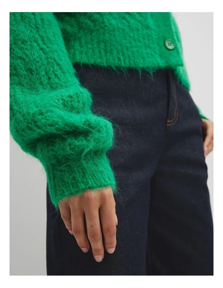 Fluffy Knit Cardigan in Jewel Green image 3