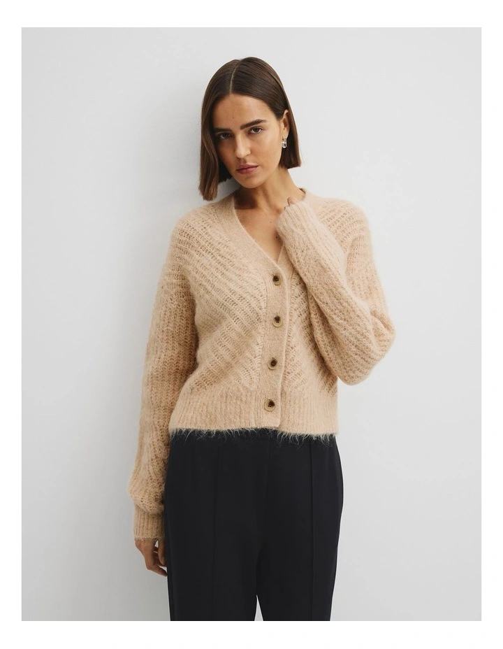 Fluffy Knit Cardigan in Camel Marle image 2