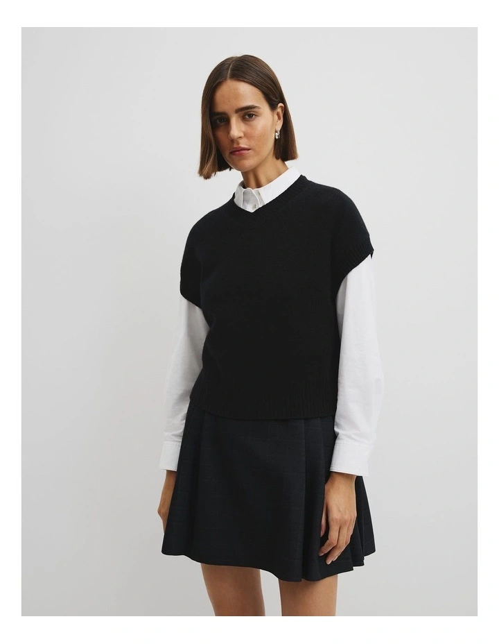 Short Sleeve Merino Wool Knit in Black image 1