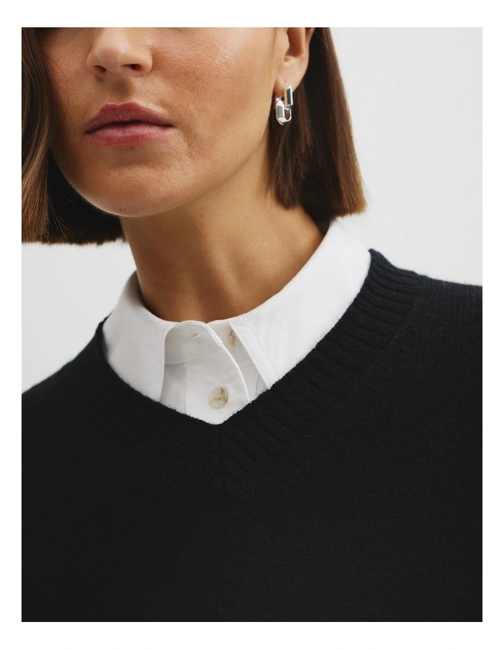 Short Sleeve Merino Wool Knit in Black image 3