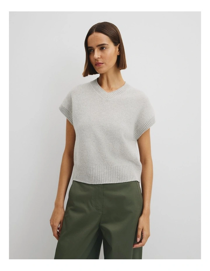 Short Sleeve Merino Wool Knit in Light Grey Marle image 1