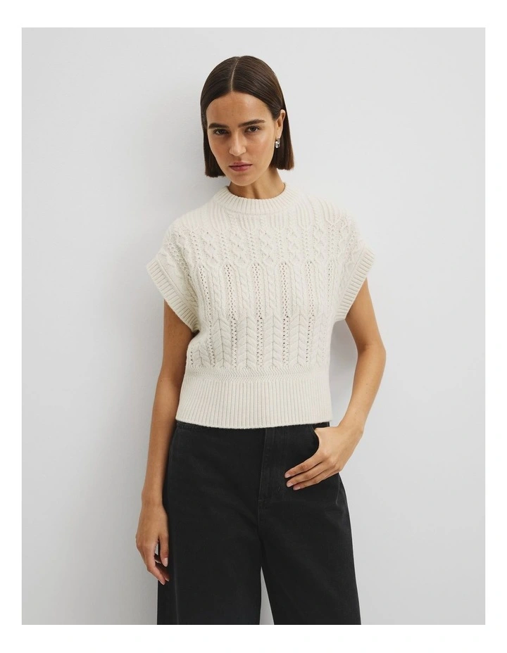 Cable Knit Tank in Snow Marle image 1
