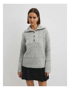 Long Sleeve Polo Knit in Grey Marle