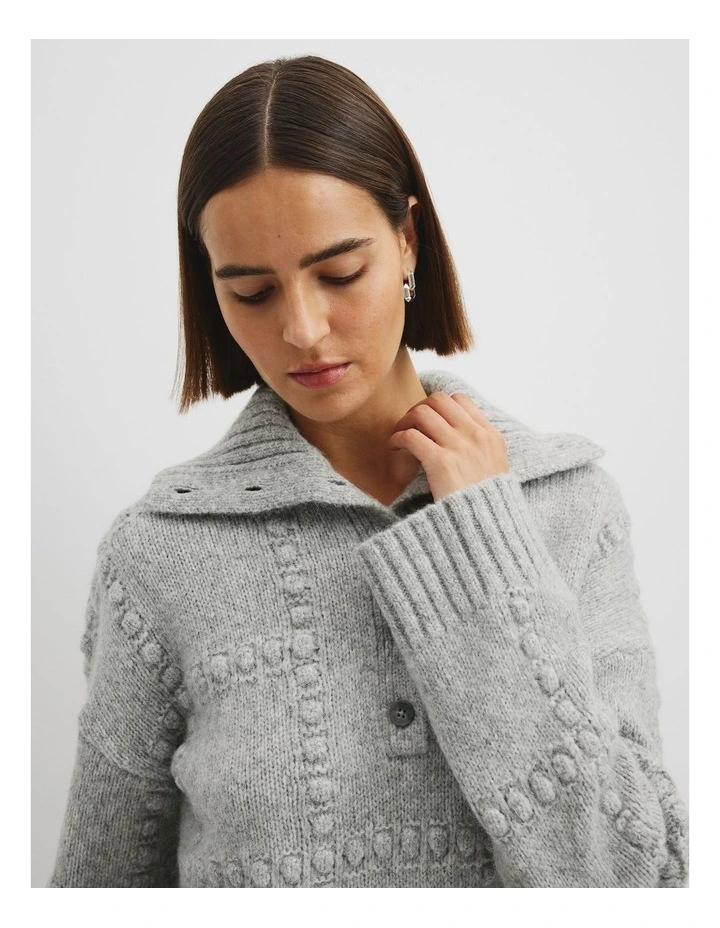 Long Sleeve Polo Knit in Grey Marle image 4