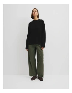 Merino Wool Crew Neck Knit in Black