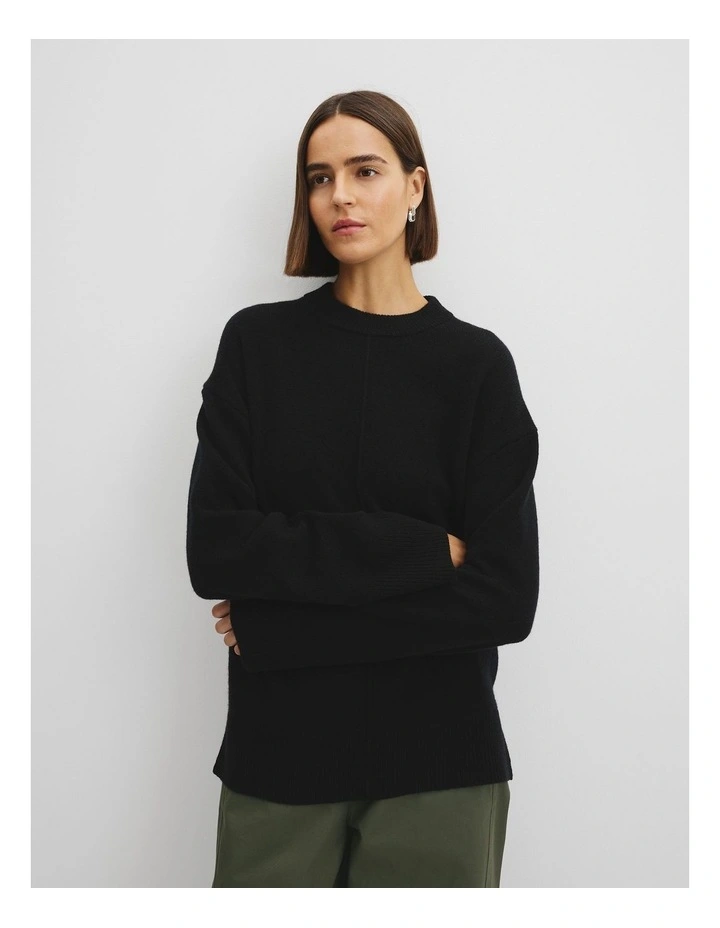 Merino Wool Crew Neck Knit in Black image 2