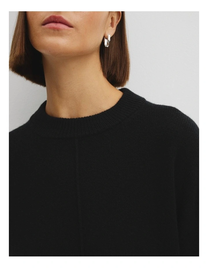 Merino Wool Crew Neck Knit in Black image 3