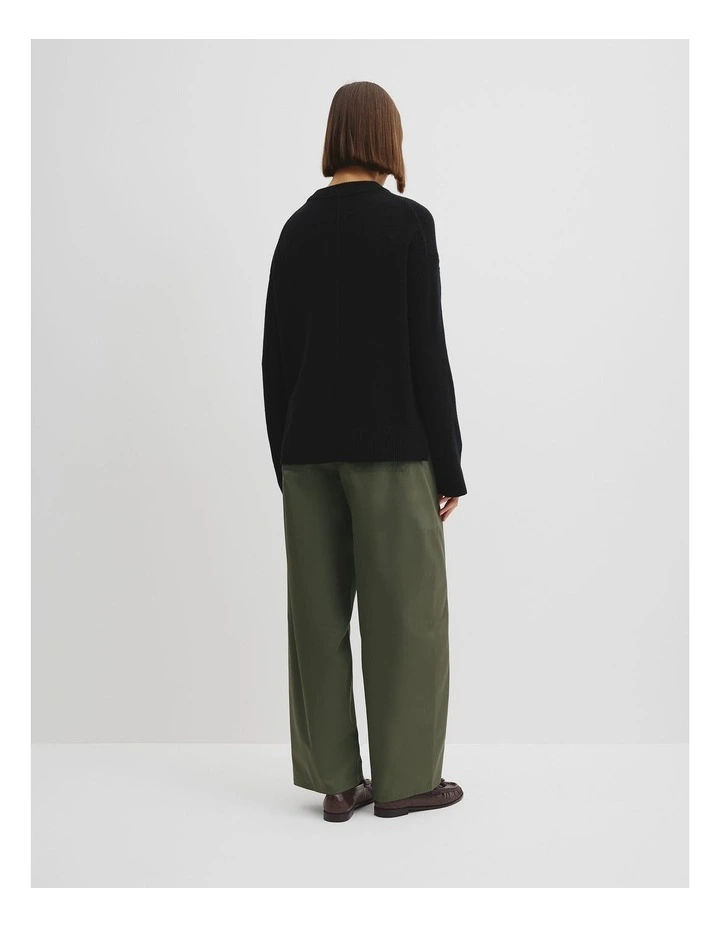 Merino Wool Crew Neck Knit in Black image 4