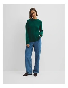 Merino Wool Crew Neck Knit in Pine