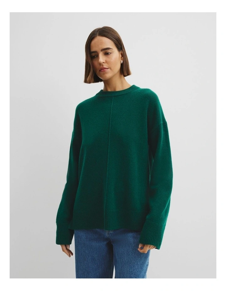 Merino Wool Crew Neck Knit in Pine image 2