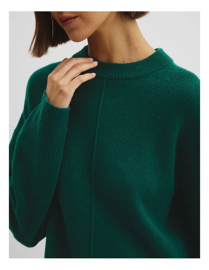 Merino Wool Crew Neck Knit in Pine image 3