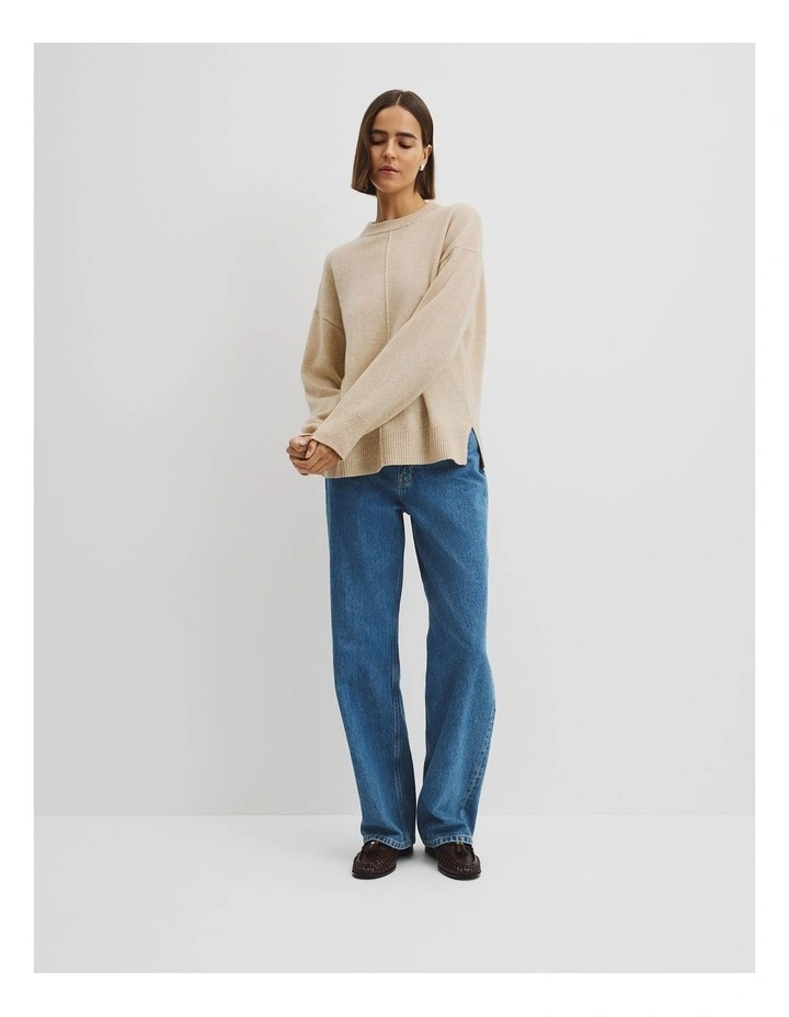 Merino Wool Crew Neck Knit in Oat Marle image 1