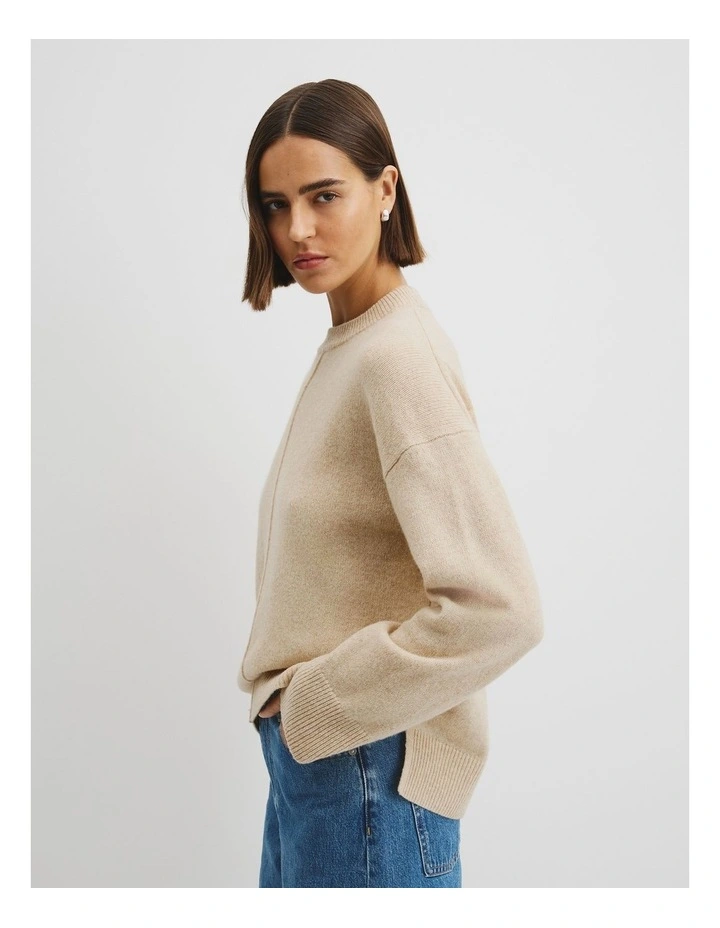 Merino Wool Crew Neck Knit in Oat Marle image 2