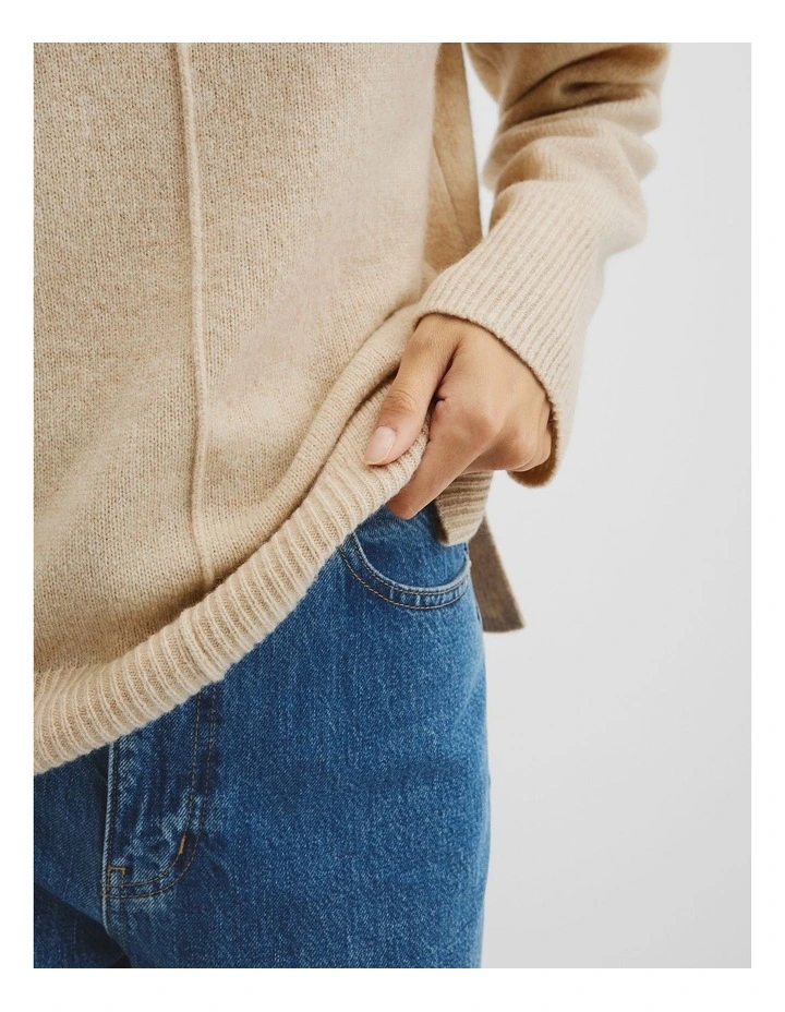 Merino Wool Crew Neck Knit in Oat Marle image 3