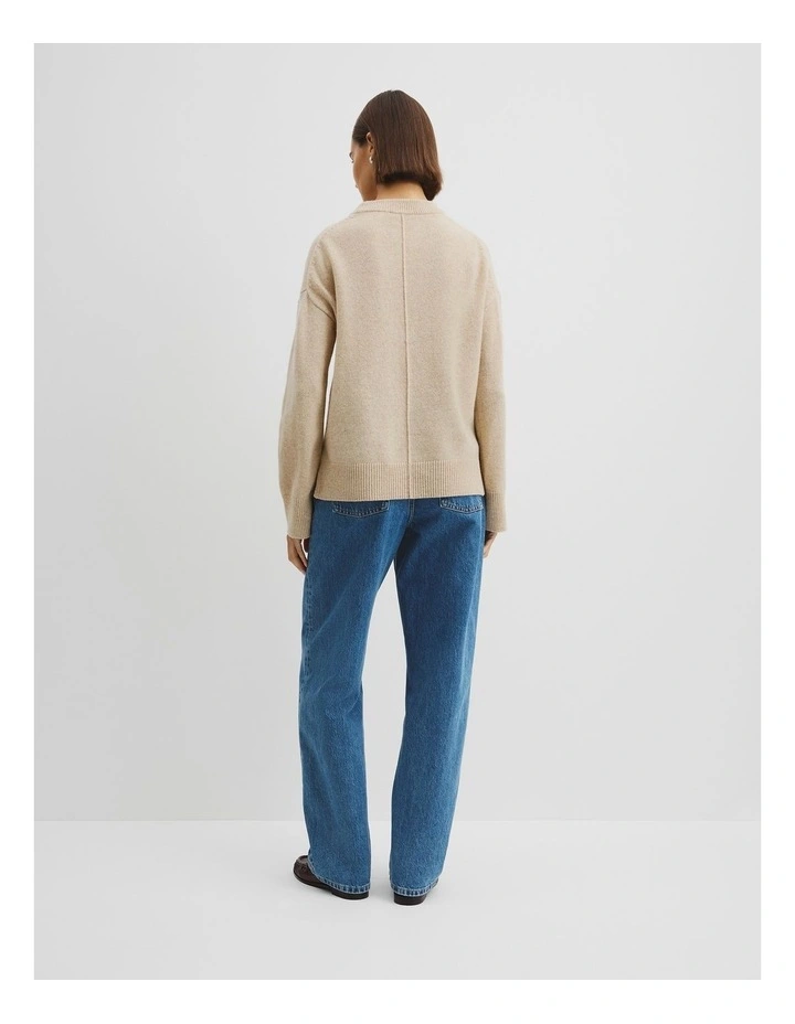 Merino Wool Crew Neck Knit in Oat Marle image 4