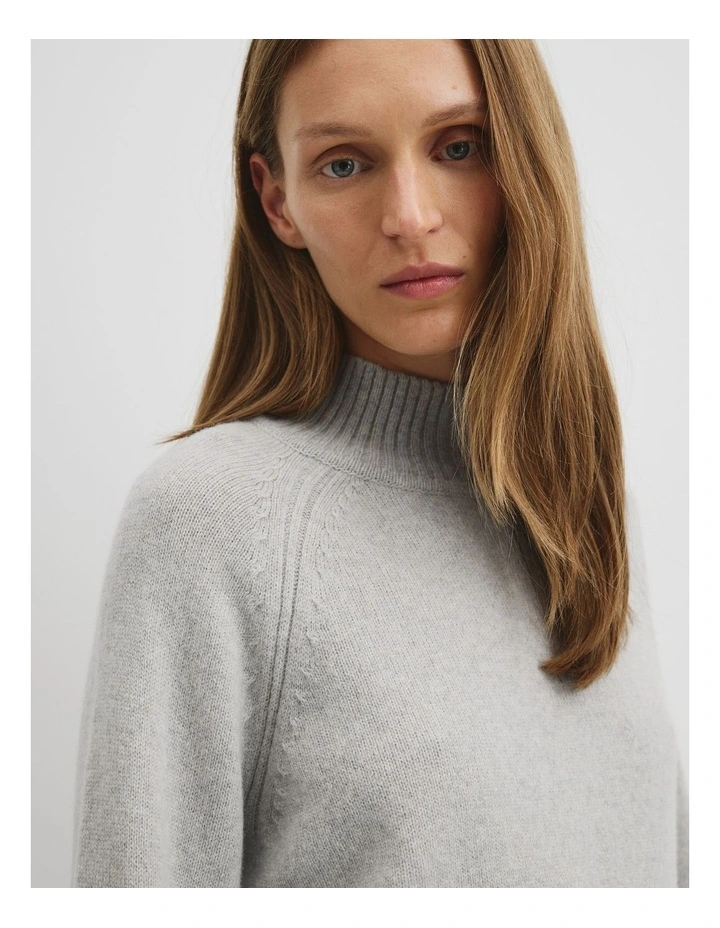 Merino Wool Funnel Neck Knit in Light Grey Marle image 2