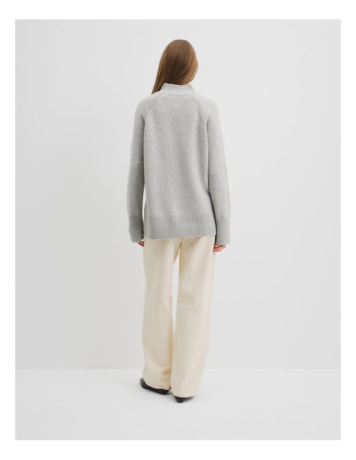 Merino Wool Funnel Neck Knit in Light Grey Marle image 4