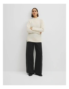 Merino Wool Funnel Neck Knit in Cream