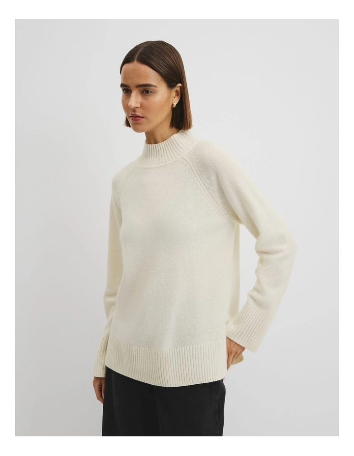 Merino Wool Funnel Neck Knit in Cream image 2