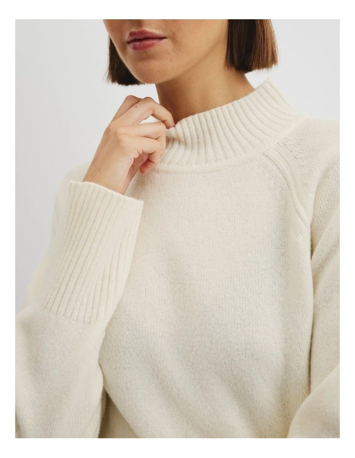 Merino Wool Funnel Neck Knit in Cream image 3