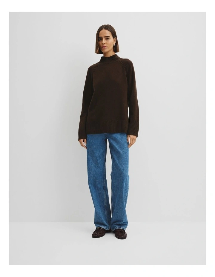 Merino Wool Funnel Neck Knit in Cocoa Bean image 2