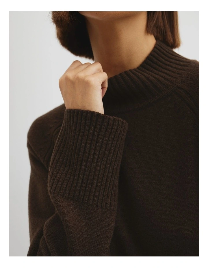 Merino Wool Funnel Neck Knit in Cocoa Bean image 3